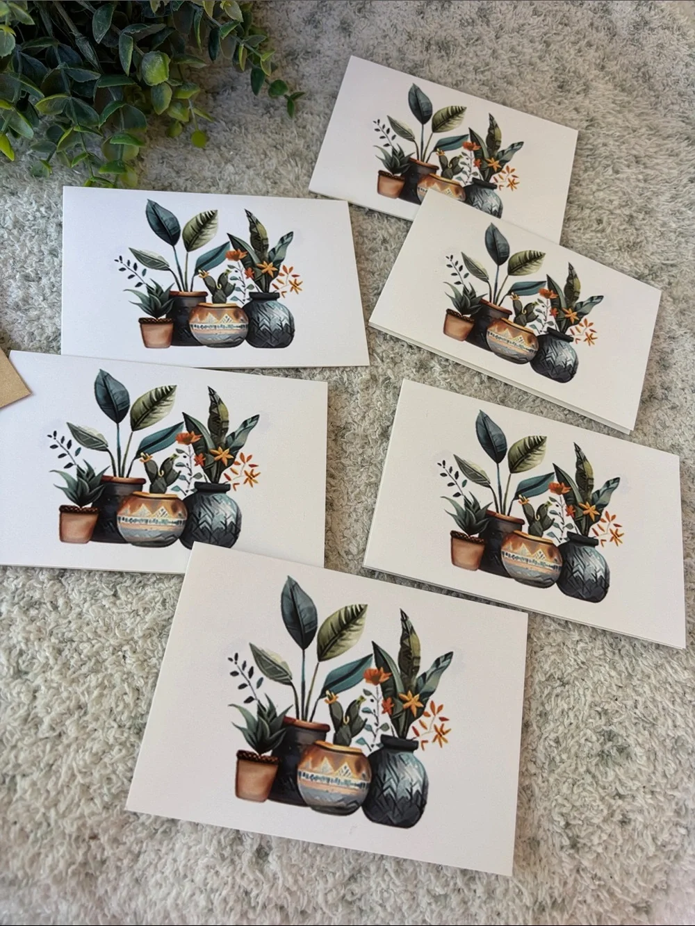 Tropical Paradise Potted Plants Blank Note Cards Set of 6 NWT HC